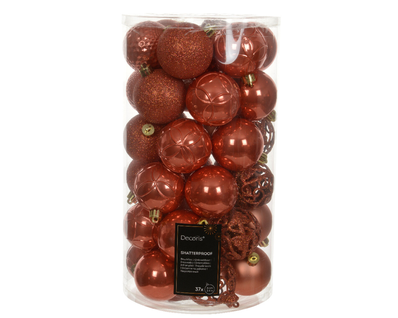 Cutie cu 37 globuri asortate Sequin, Decoris, 6 cm, plastic, portocaliu - imagine 3